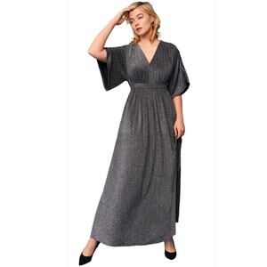 New ELLOS Knit Tie-Back Maxi Dress Women's Plus SIZE 18/20 (L) Black Silver